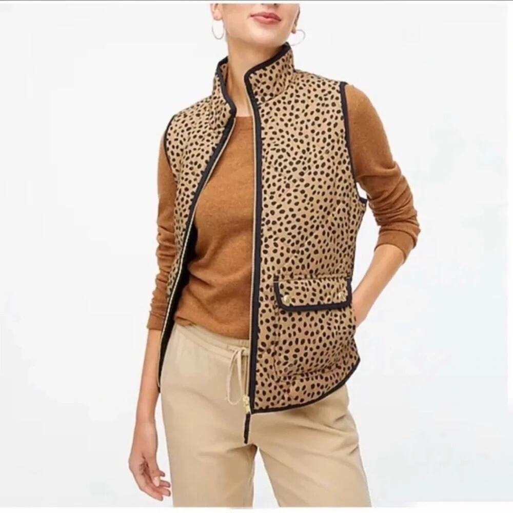 NWOT J Crew Animal Print Quilted Puffer Vest SZ M